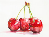 watercolour cherries on white background, red, 