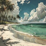 Beautiful Tropic Paradise background. Summer Travelling Relax Illustration.