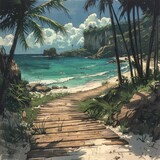 Beautiful Tropic Paradise background. Summer Travelling Relax Illustration.