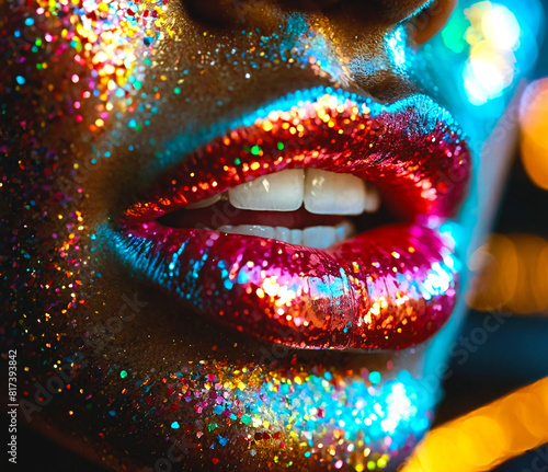 Closeup Image of Glittery Lips, AI Generative