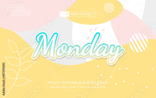monday 3d text with memphis background. retro template cartoon style premium vector