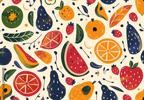 Photo of exotic fruit vector flat lay seamless pattern collection