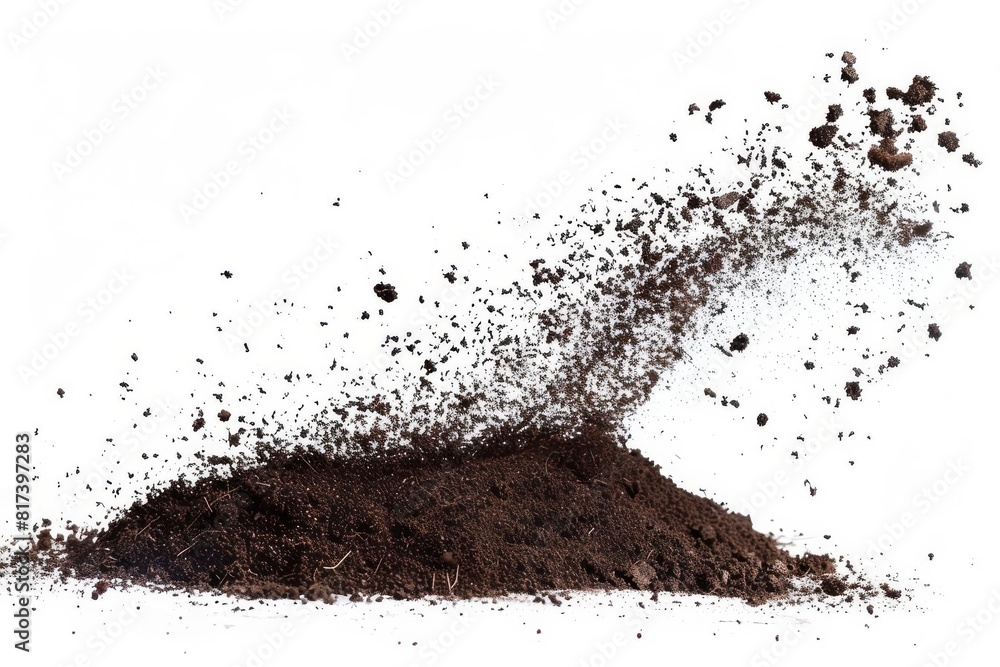 dynamic soil particles scattering through the air isolated on white background abstract photo dynamic soil particles scattering through the air isolated on white background abstract photo