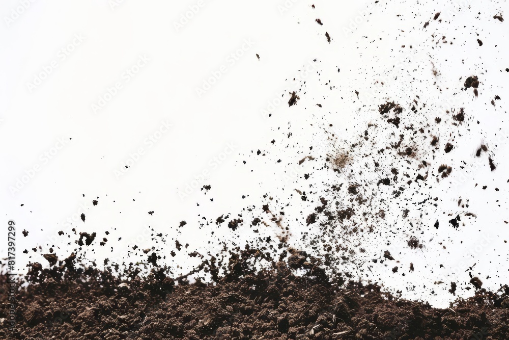 dynamic soil particles scattering through the air isolated on white background abstract photo dynamic soil particles scattering through the air isolated on white background abstract photo