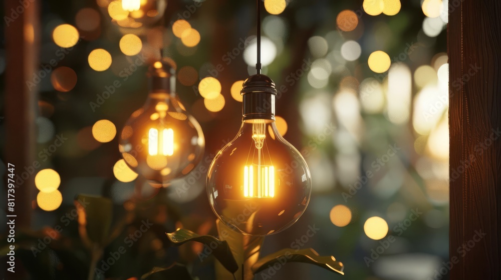 elegant modern led light bulbs illuminating a cozy inviting atmosphere with warm soft bokeh background concept illustration elegant modern led light bulbs illuminating a cozy inviting atmosphere with warm soft bokeh background concept illustration