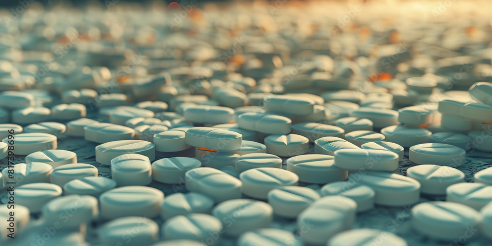 Obraz premium Pills Orange and white lay scattered haphazardly, their powerful opioid effects nowhere to be seen