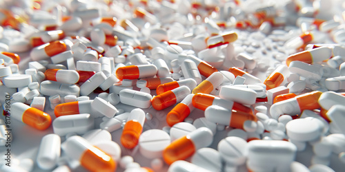  A colorful medley of orange and white pills, abandoned in careless abandon, their once potent opioid grip now lost in the void of neglect.