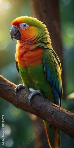 colorful bird parrot on tree branch macaw