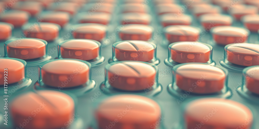 Fototapeta premium Adderall tablets line up neatly, ready for their daily dose of focus enhancement