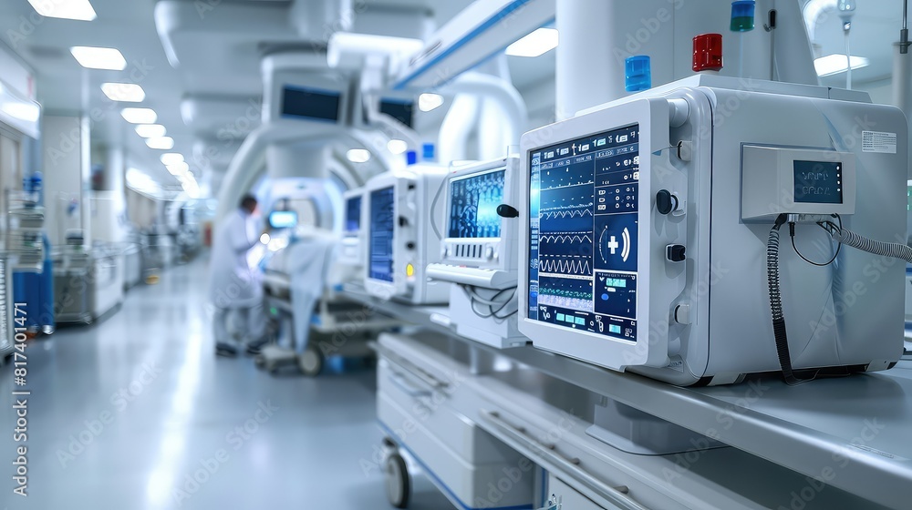 doctor working in futuristic hospital with medical high tech healthcare