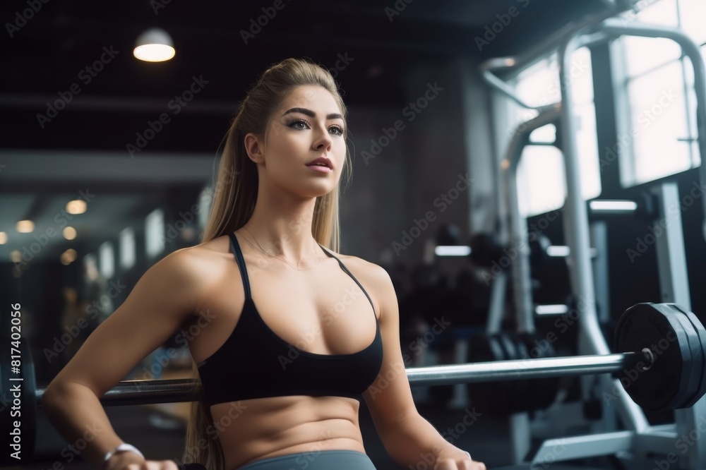 Fototapeta premium Training in the gym Young women exercising with weights in gym
