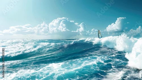 Windsurfer gliding on wavy blue ocean under clear sky photo