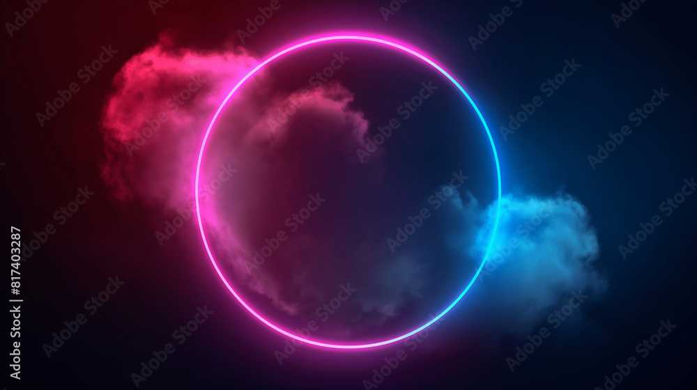 Abstract cloud illuminated with neon light ring Abstract cloud illuminated with neon light ring