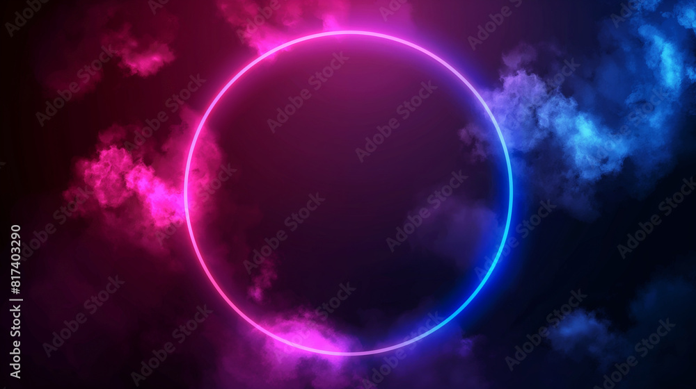 Abstract cloud illuminated with neon light ring Abstract cloud illuminated with neon light ring
