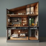Modern home cross section  3d rendering minimalist
