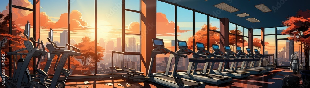Gym background flat design top view sleek modern fitness area theme ...
