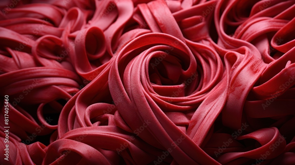 Close-up of intricately arranged red ribbons of handmade macarons Close-up of intricately arranged red ribbons of handmade macarons