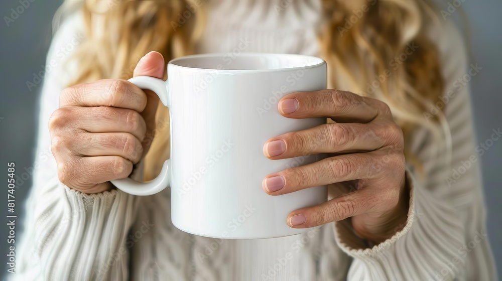 middleaged woman holding blank coffee mug product placement mockup copy space middleaged woman holding blank coffee mug product placement mockup copy space