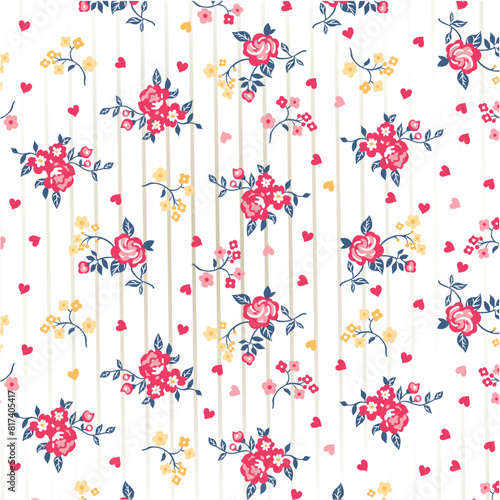 Small bunches of roses and tiny hearts pattern