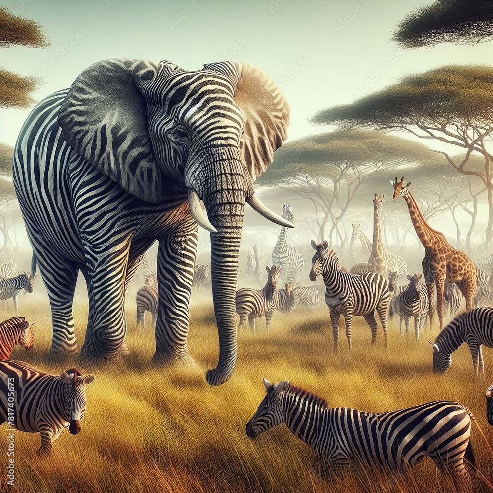 Obraz premium Elephant with a zebra skin