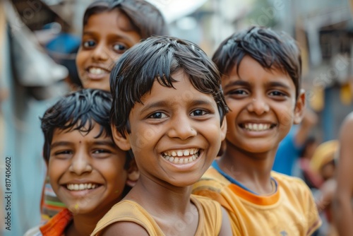 Portrait of a group of indian kids on the street.