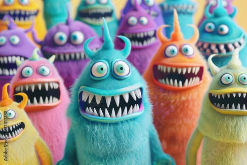 vibrant cartoon monsters with exaggerated features and toothy grins playful childrens illustration photo