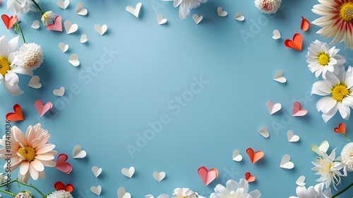 Make Dad s day special with a heartfelt message on a note adorned with charming flowers against a peaceful blue background  surrounded by a delightful ring of paper hearts 