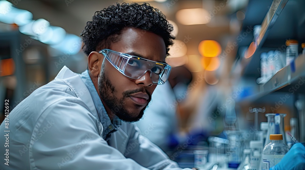 Portrait of a medical researcher working on groundbreaking innovations, with a lab setting and modern medical tools Portrait of a medical researcher working on groundbreaking innovations, with a lab setting and modern medical tools
