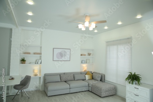 Ceiling fan  furniture and accessories in stylish living room