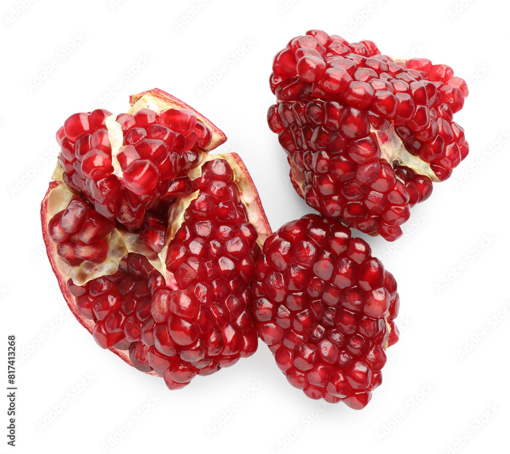 Fresh cut pomegranate isolated on white, top view Fresh cut pomegranate isolated on white, top view