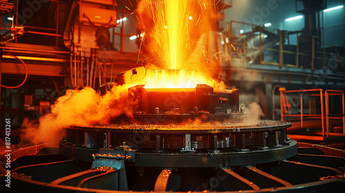 Molten metal erupts in a vibrant display at an industrial foundry.