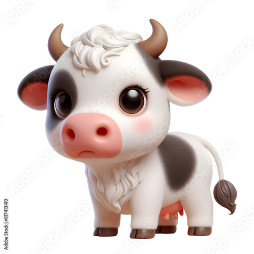 3D CUTE Bos primigenius taurus cow Isolated on white background