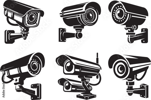 Security surveillance camera, CCTV vector icons set