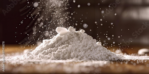 White powder dances on a table, taunting its unsuspecting prey. Cocaine Drugs. photo