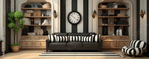 Mudroom background flat design top view eclectic organizer s nook theme 3D render black and white