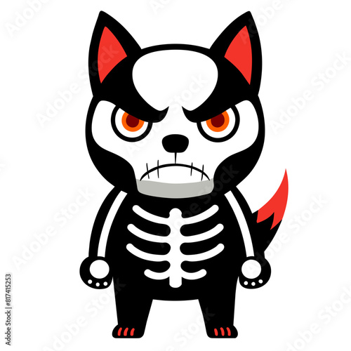 angry skeleton dog  full figure  full body  cute  Japan style