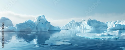 Wallpaper Mural Melting polar ice caps with water levels rising. The serene blue icebergs and calm water reflect a clear sky, highlighting the beauty and fragility of polar regions affected by climate change. Torontodigital.ca