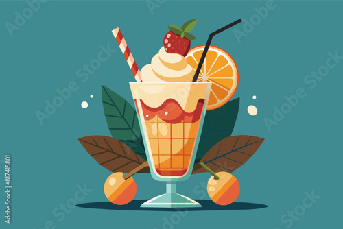 An ice cream sundae topped with strawberries and cherries, a delightful treat for dessert.