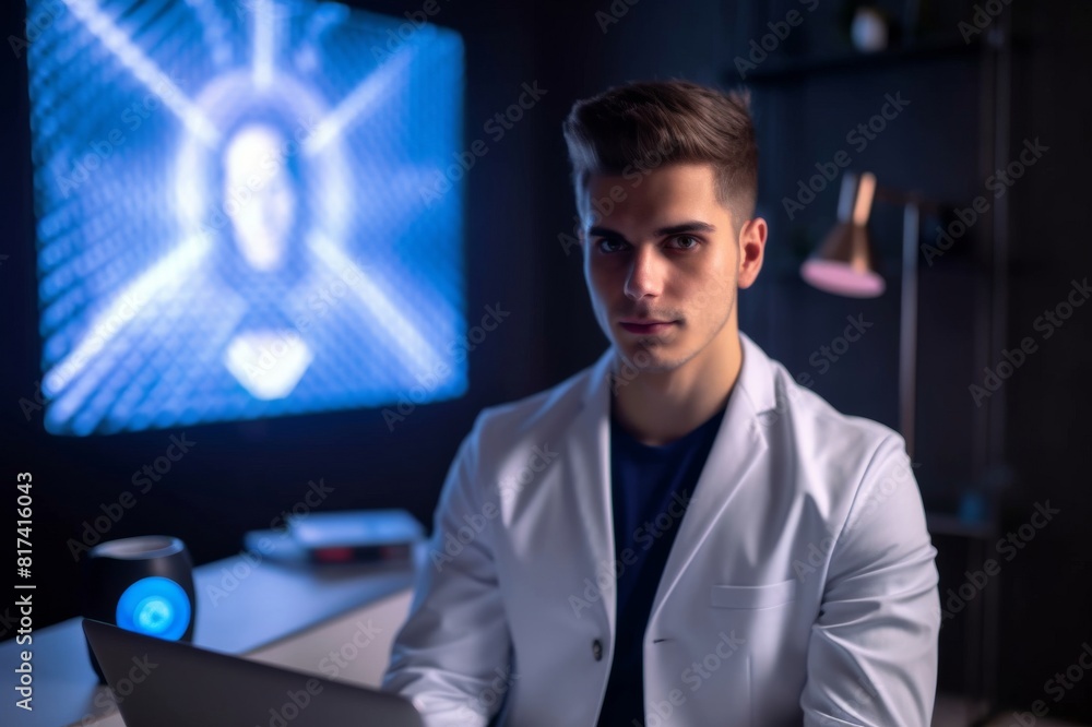 headshot portrait young doctor speaking, consulting online headshot portrait young doctor speaking, consulting online