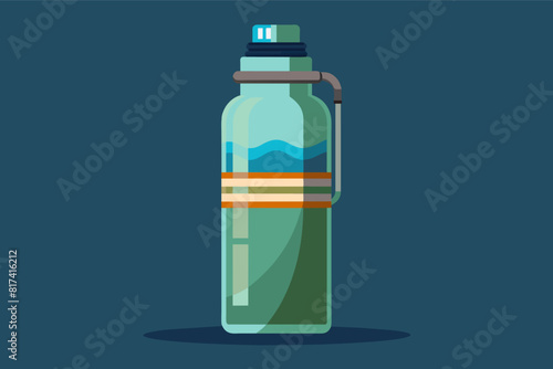 Water bottle with blue lid on yellow background.