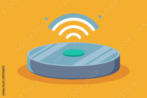A wifi router with a green button on top, ready to connect to the internet.