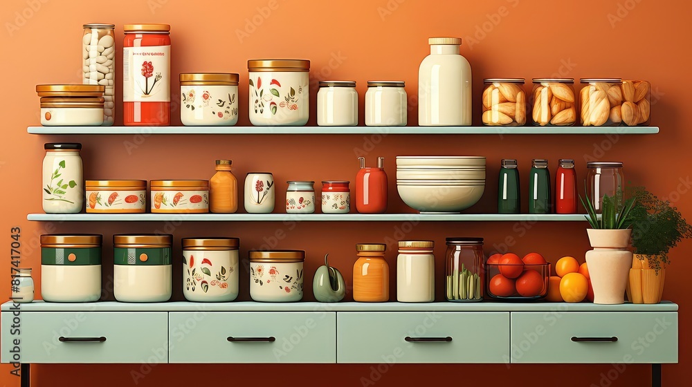 Pantry background flat design front view modern minimalist theme animation Complementary Color Scheme