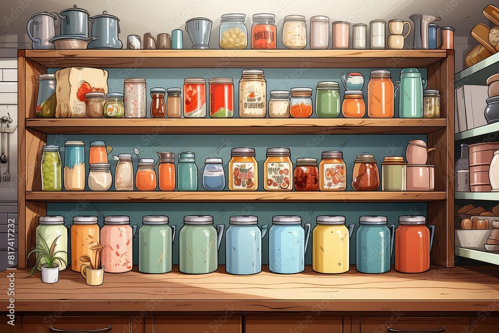 Pantry background flat design front view cozy homemakers haven theme water color colored pastel Pantry background flat design front view cozy homemakers haven theme water color colored pastel