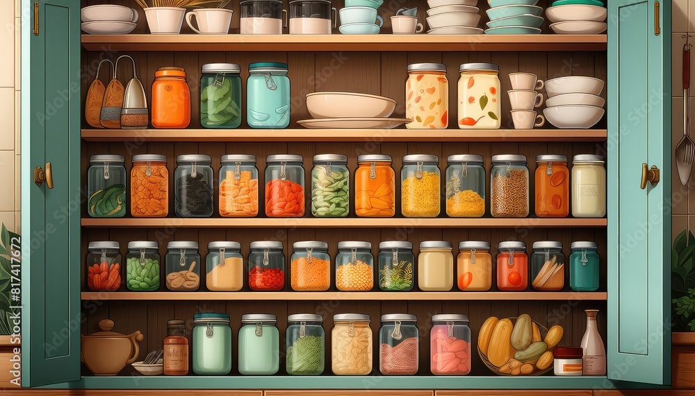 Pantry background flat design top view bright natural light theme water color Analogous Color Scheme Pantry background flat design top view bright natural light theme water color Analogous Color Scheme