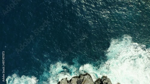 Ocean water churns in El Boiler San Benedicto Revillagigedo Islands Mexico, aerial top down photo