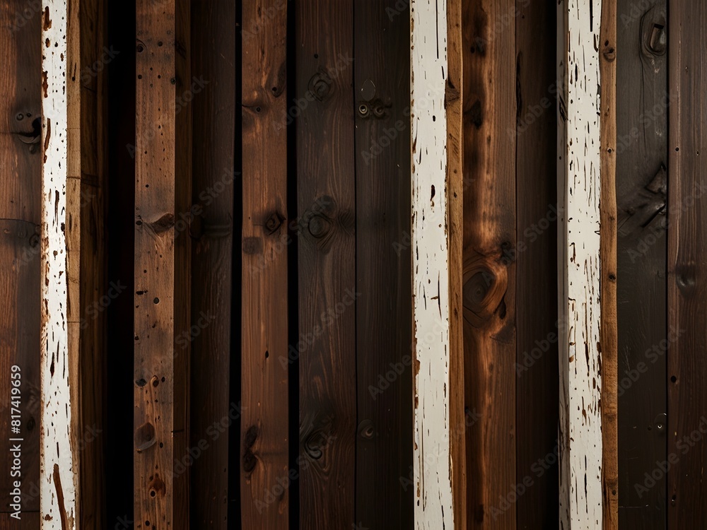 Wooden beams, dark brown and white, rustic texture, generative AI Wooden beams, dark brown and white, rustic texture, generative AI