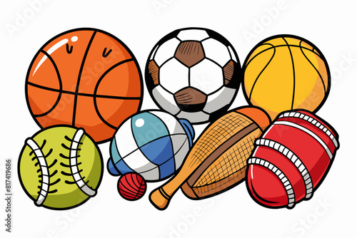 Various sports balls and balls clipart including basketball  soccer ball  tennis ball  and baseball.