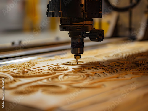 CNC machine is carving a sign close up view