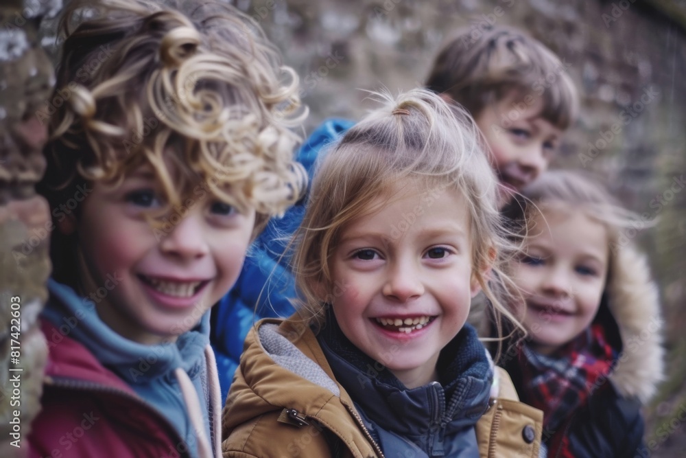 Portrait of a happy group of children in the countryside, smiling Portrait of a happy group of children in the countryside, smiling
