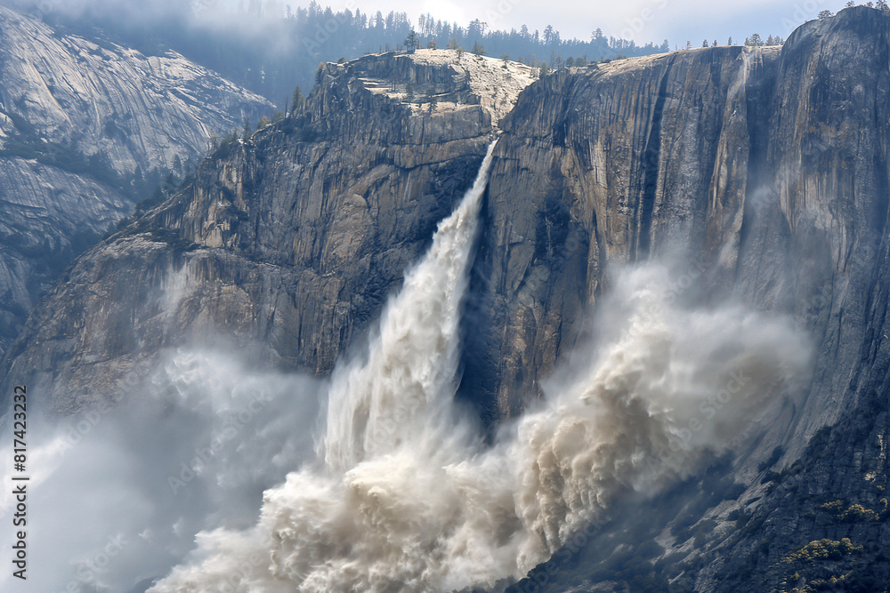 Majestic waterfall in rugged mountain landscape Majestic waterfall in rugged mountain landscape